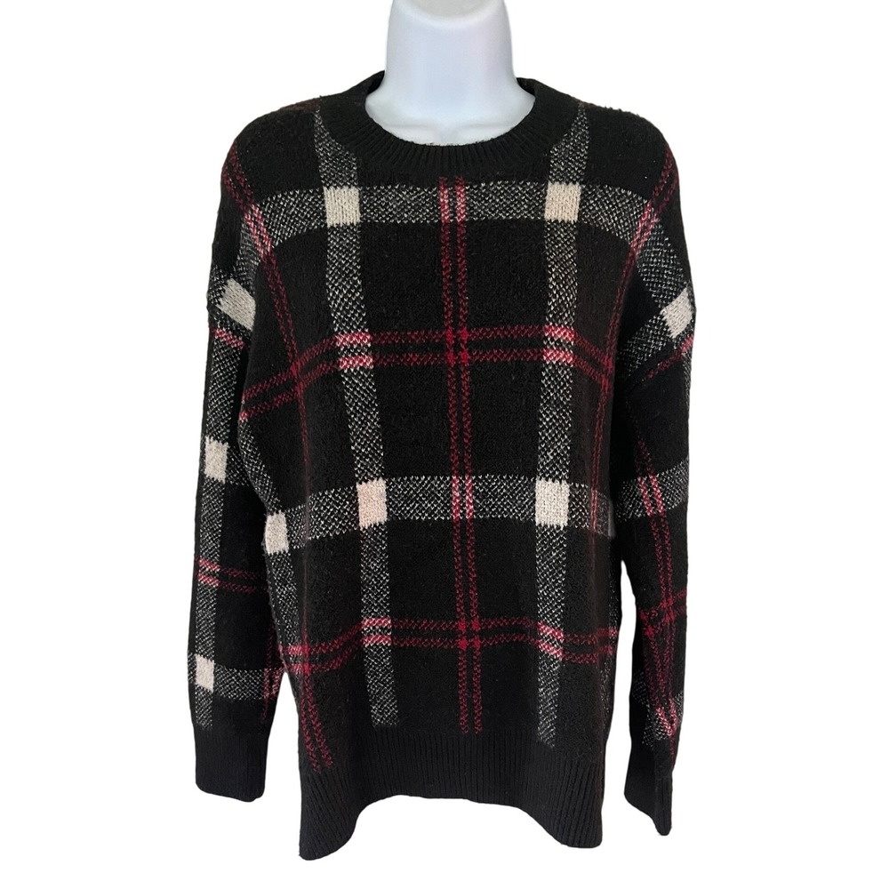 Christian Siriano‎ New York Plaid Sweater Black Red White Medium M